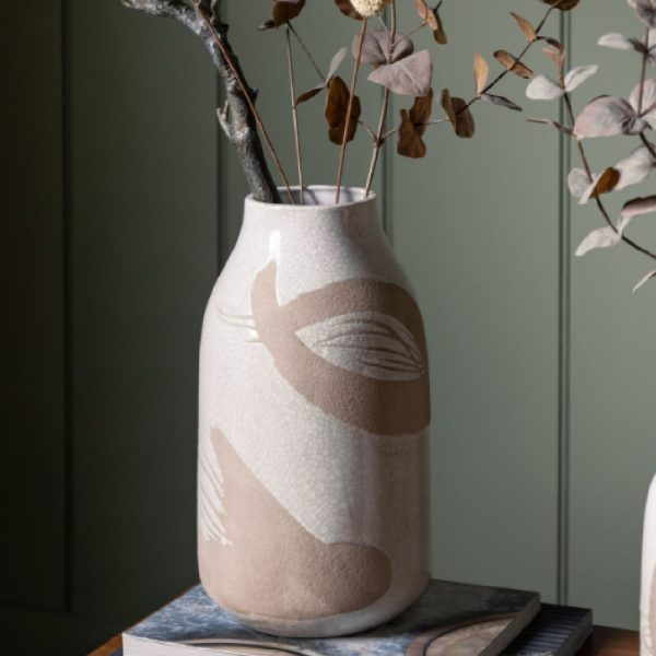 Geneva Stoneware Crackle Glaze Vase In Brown And White | Bed Sava