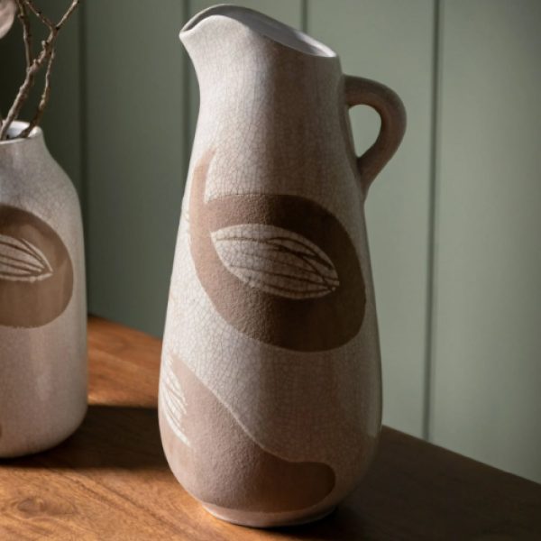 Geneva Stoneware Pitcher Vase In Brown And White | Bed Sava