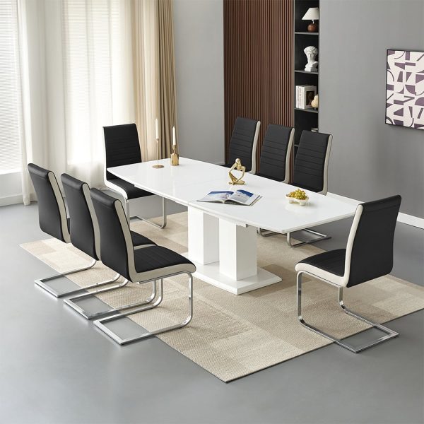 Genisimo Large Gloss Extending Dining Table 8 Symphony Black Chairs | Bed Sava
