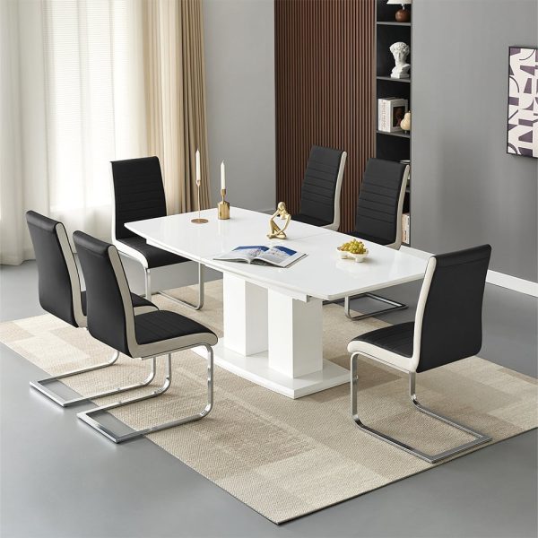 Genisimo Large Gloss Extending Dining Table 6 Symphony Black Chairs | Bed Sava