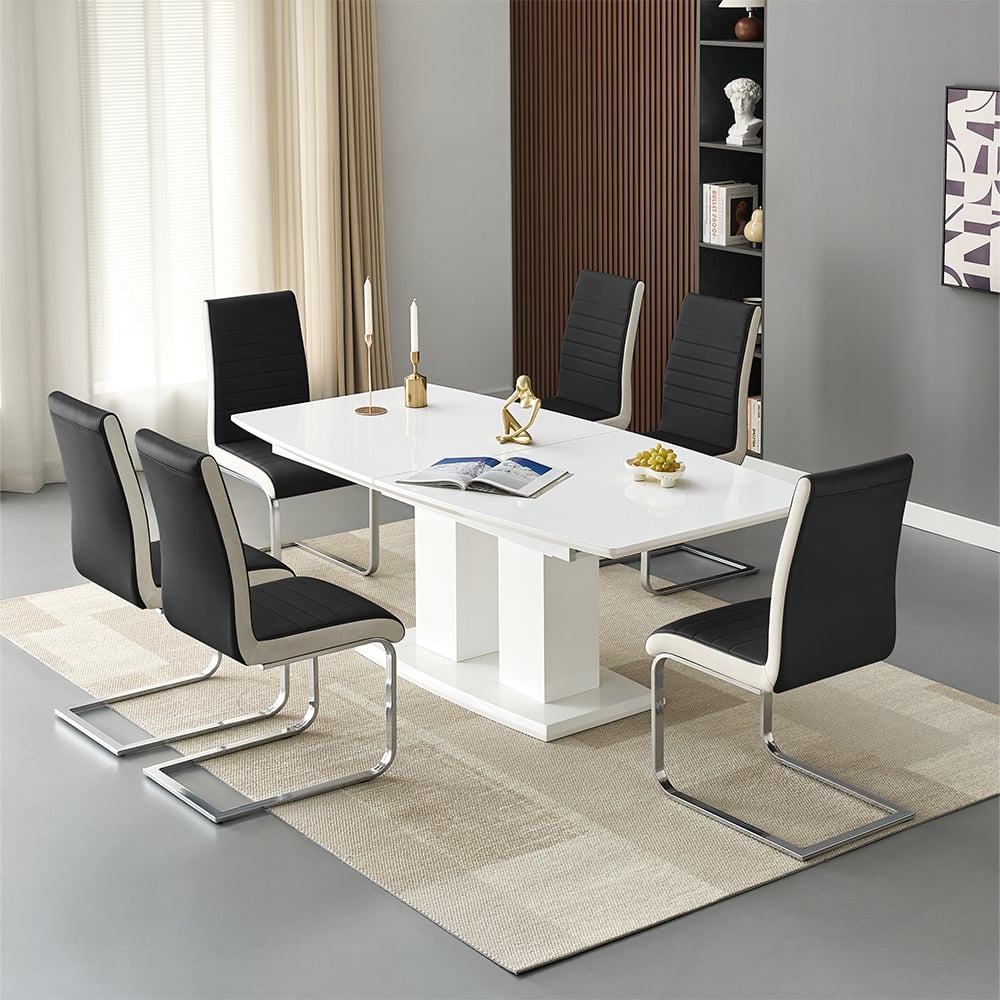 Genisimo Large Gloss Extending Dining Table 6 Symphony Black Chairs