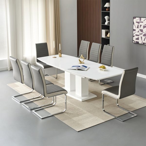 Genisimo Large Gloss Extending Dining Table 8 Symphony Grey Chairs | Bed Sava