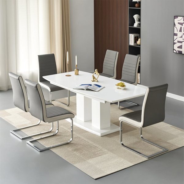 Genisimo Large Gloss Extending Dining Table 6 Symphony Grey Chairs | Bed Sava