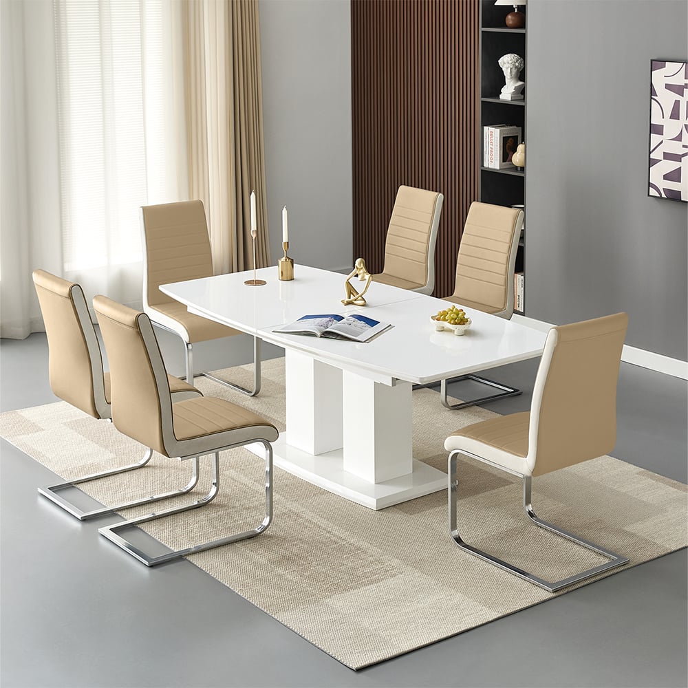 Genisimo Large Gloss Extending Dining Table 6 Symphony Taupe Chairs