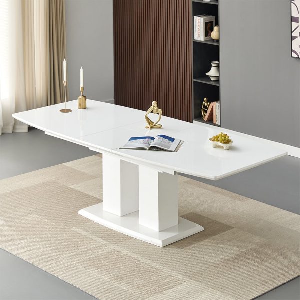 Genisimo Large High Gloss Extending Dining Table In White | Bed Sava