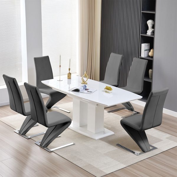 Genisimo Small Gloss Extending Dining Table 6 Demi Z Grey Chairs | Bed Sava