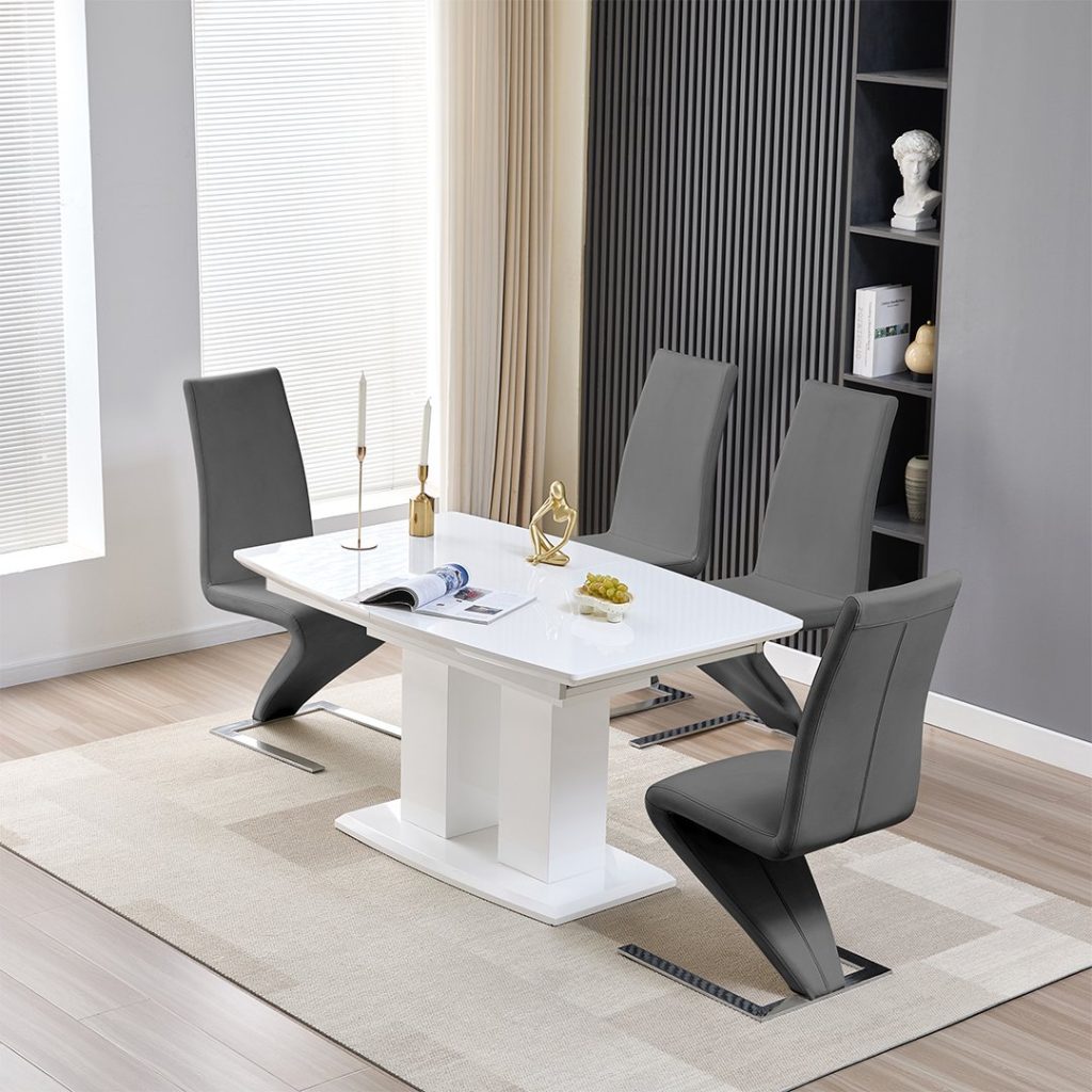 Genisimo Small Gloss Extending Dining Table 4 Demi Z Grey Chairs