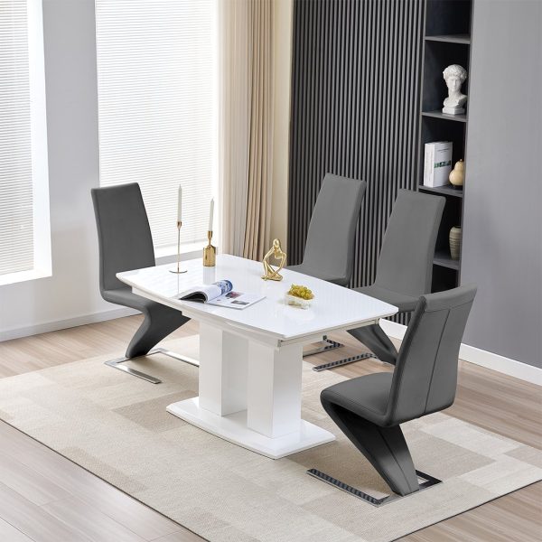 Genisimo Small Gloss Extending Dining Table 4 Demi Z Grey Chairs | Bed Sava