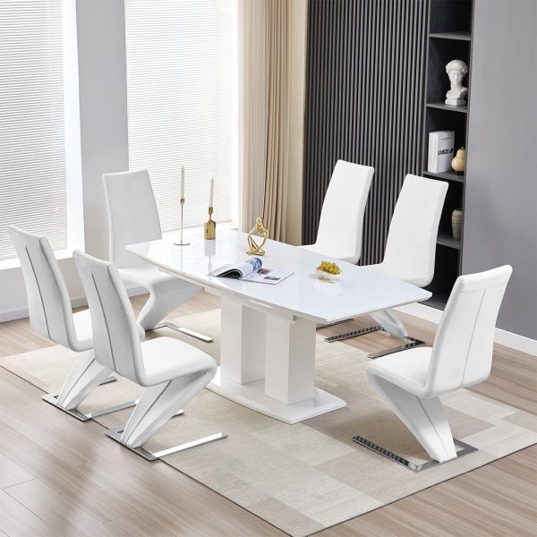 Genisimo Small Gloss Extending Dining Table 6 Demi Z White Chairs | Bed Sava