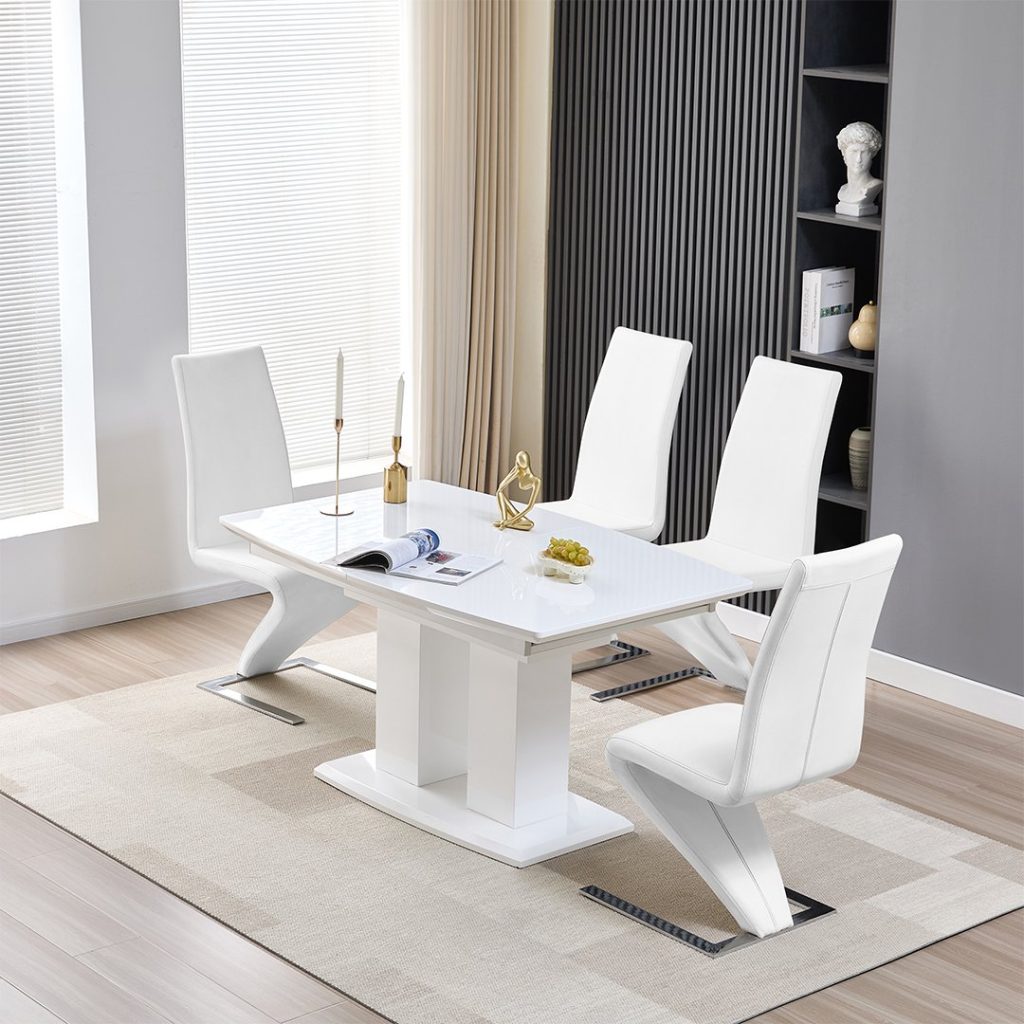 Genisimo Small Gloss Extending Dining Table 4 Demi Z White Chairs