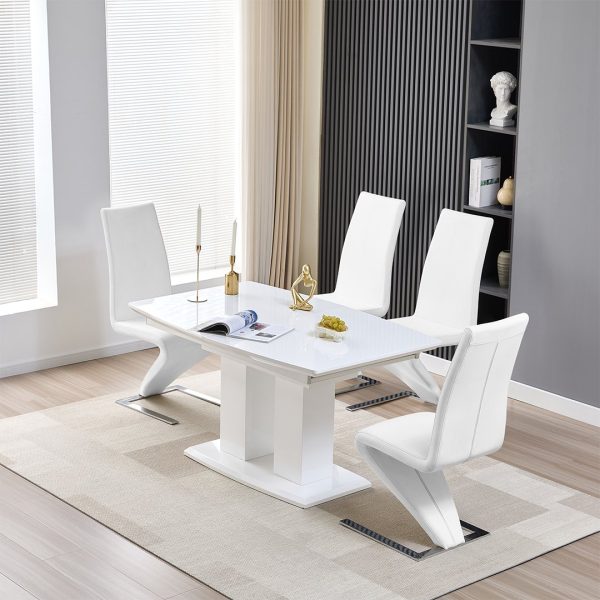 Genisimo Small Gloss Extending Dining Table 4 Demi Z White Chairs | Bed Sava