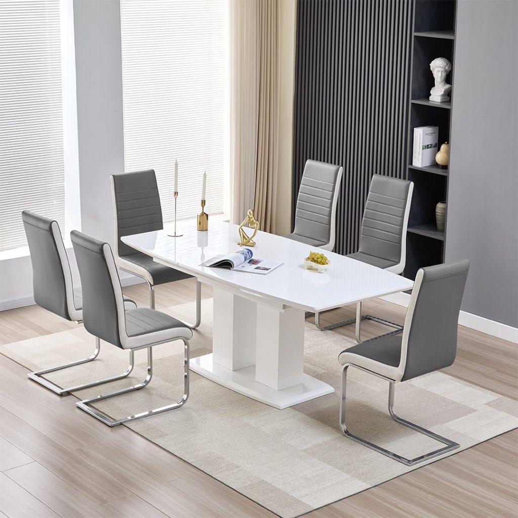 Genisimo Small Gloss Extending Dining Table 6 Symphony Grey Chairs