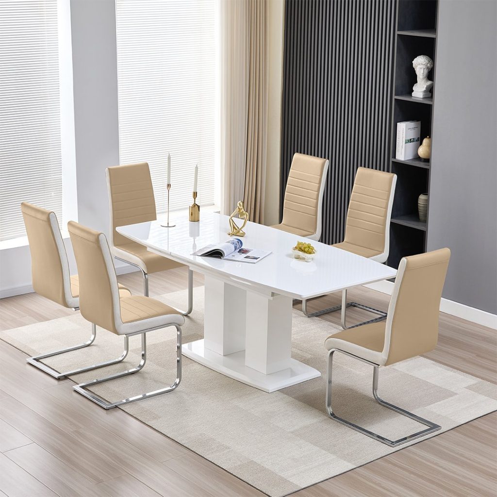 Genisimo Small Gloss Extending Dining Table 6 Symphony Taupe Chairs