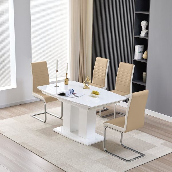 Genisimo Small Gloss Extending Dining Table 4 Symphony Taupe Chairs | Bed Sava