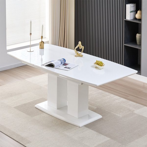 Genisimo Small High Gloss Extending Dining Table In White | Bed Sava