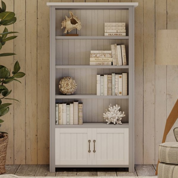 Gilford Wooden Bookcase With 2 Doors In Greystone | Bed Sava