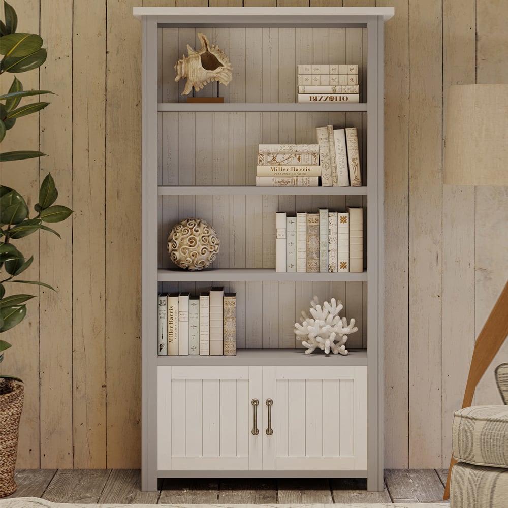 Gilford Wooden Bookcase With 2 Doors In Greystone