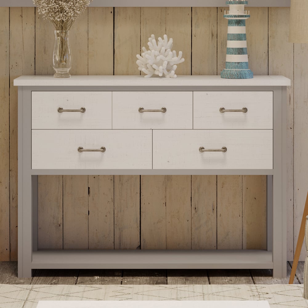 Gilford Wooden Console Table With 5 Drawers In Greystone
