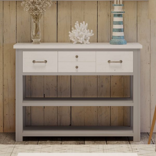 Gilford Wooden Console Table With 4 Drawers In Greystone | Bed Sava