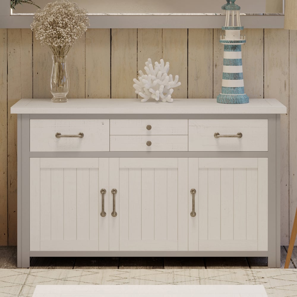 Gilford Wooden Sideboard With 3 Doors 4 Drawers In Greystone