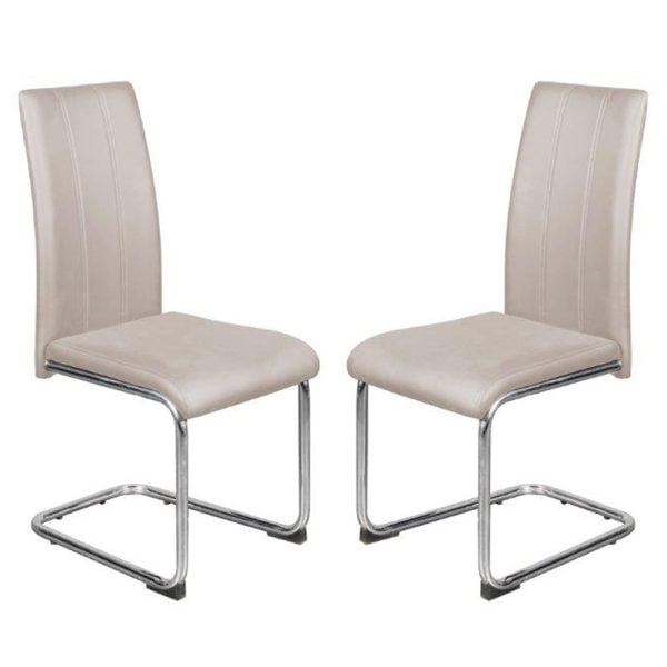 Gilroy Champagne PU Leather Dining Chairs In Pair | Bed Sava