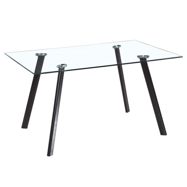 Gilroy Clear Glass Rectangular Dining Table With Black Legs | Bed Sava