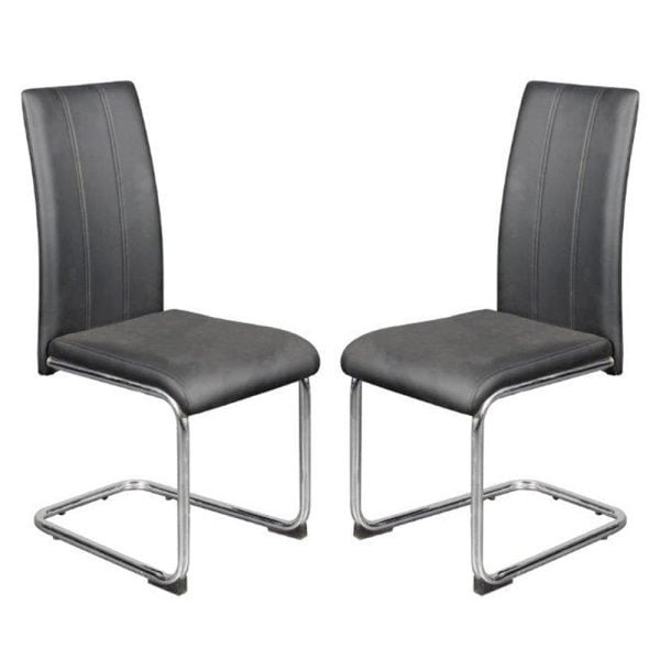 Gilroy Dark Grey PU Leather Dining Chairs In Pair | Bed Sava