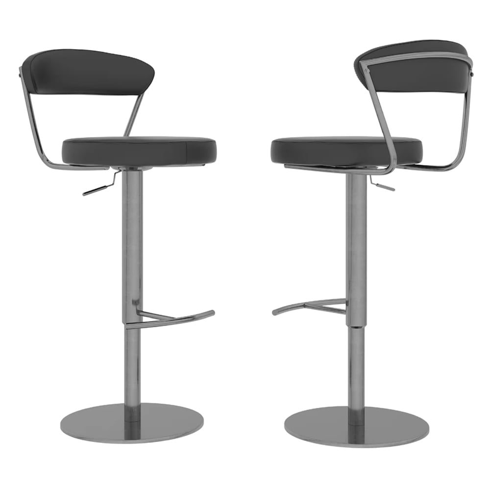 Gilroy Grey Faux Leather Bar Chairs With Steel Base In Pair