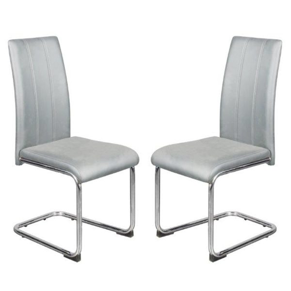 Gilroy Light Grey PU Leather Dining Chairs In Pair | Bed Sava