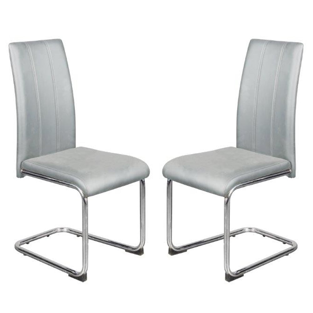 Gilroy Light Grey PU Leather Dining Chairs In Pair