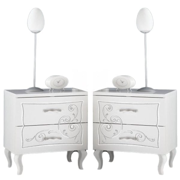 Gilroy Serigraphy White Wooden Bedside Cabinets In Pair | Bed Sava