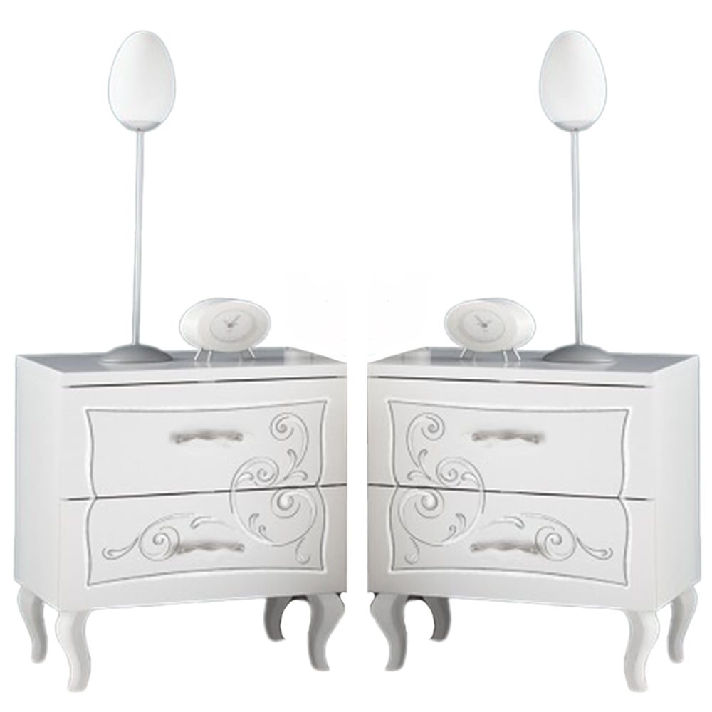 Gilroy Serigraphy White Wooden Bedside Cabinets In Pair