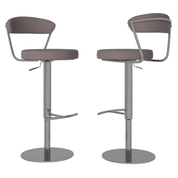 Gilroy Taupe Faux Leather Bar Chairs With Steel Base In Pair | Bed Sava
