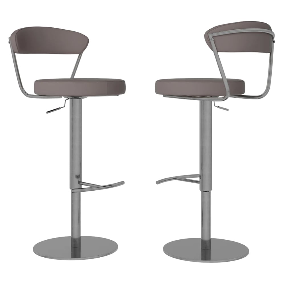 Gilroy Taupe Faux Leather Bar Chairs With Steel Base In Pair