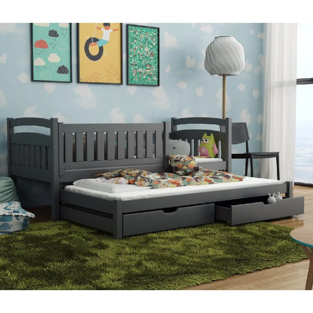 Gilroy Wooden Day Bed With Bonnell Mattress And Trundle In Graphite