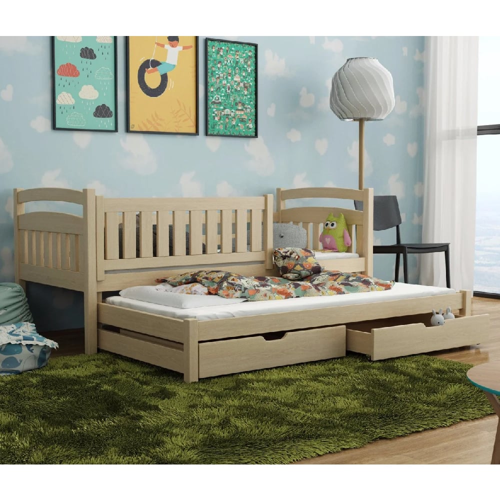 Gilroy Wooden Day Bed With Bonnell Mattress And Trundle In Pine
