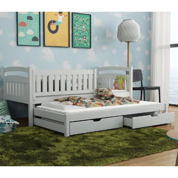 Gilroy Wooden Day Bed With Bonnell Mattress And Trundle In White | Bed Sava