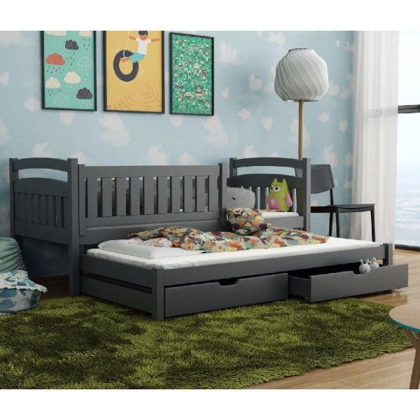 Gilroy Wooden Day Bed With Foam Mattress And Trundle In Graphite | Bed Sava