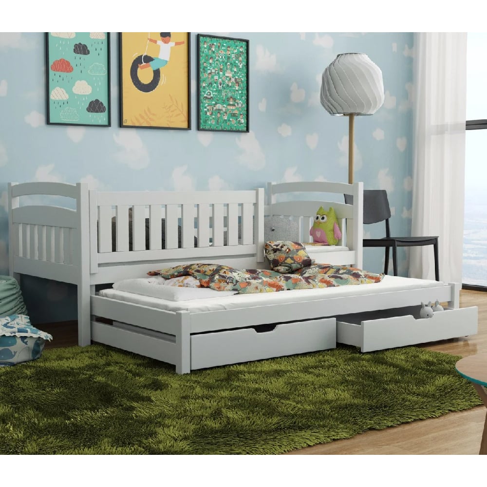 Gilroy Wooden Day Bed With Foam Mattress And Trundle In White