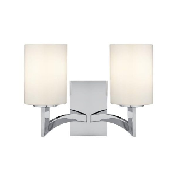 Gina 2 Light White Glass Shade Wall Light In Chrome | Bed Sava