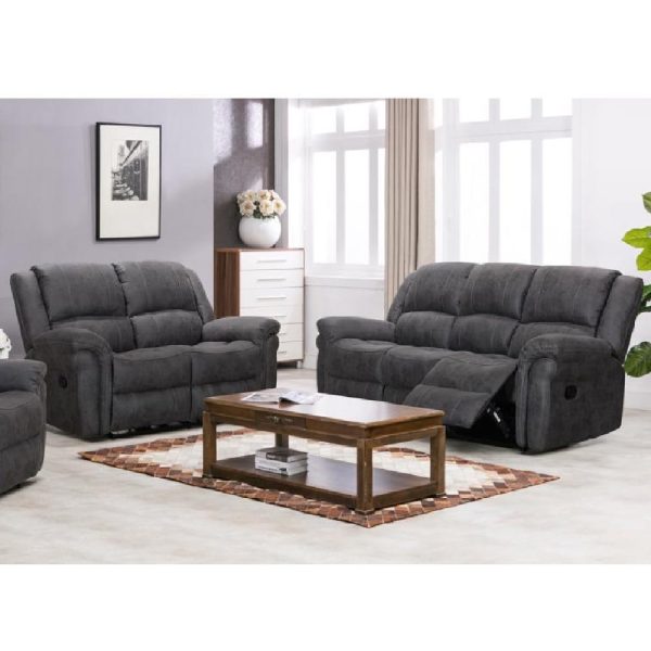 Girona Fabric Recliner 3+2 Seater Sofa Set In Dark Grey | Bed Sava
