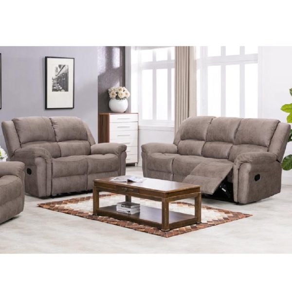 Girona Fabric Recliner 3+2 Seater Sofa Set In Taupe | Bed Sava