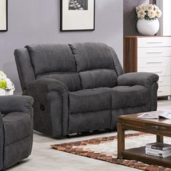 Girona Fabric Recliner 2 Seater Sofa In Dark Grey | Bed Sava