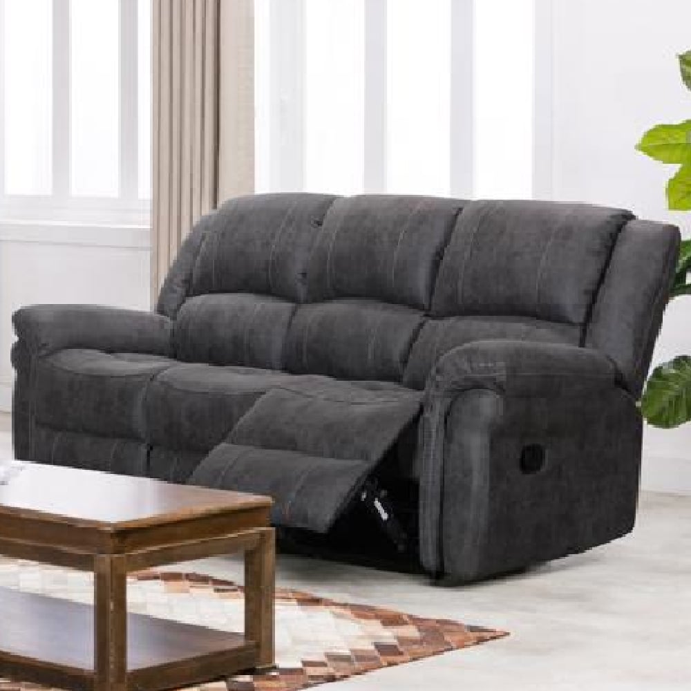 Girona Fabric Recliner 3 Seater Sofa In Dark Grey
