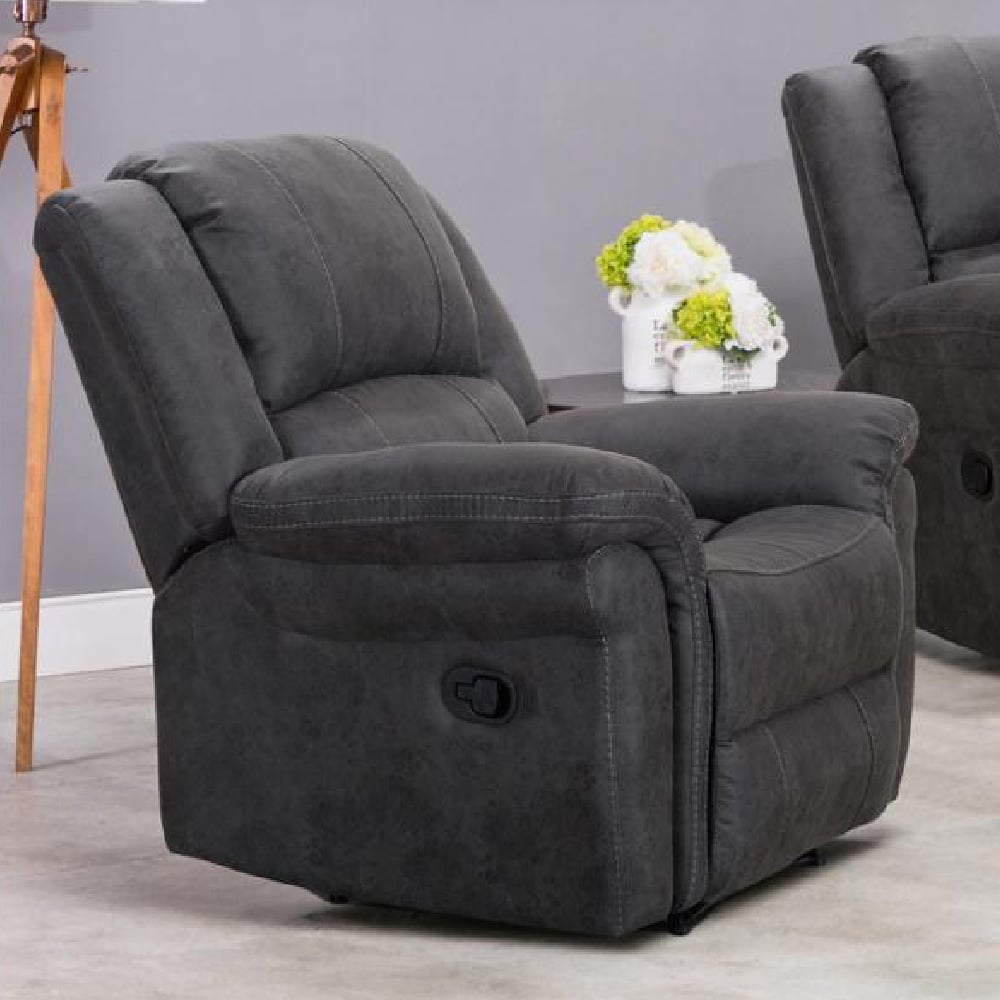 Girona Fabric Recliner 1 Seater Sofa In Dark Grey
