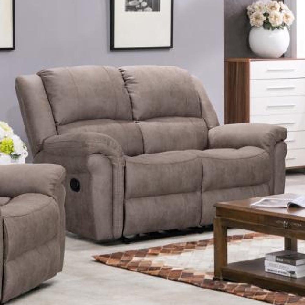 Girona Fabric Recliner 2 Seater Sofa In Taupe