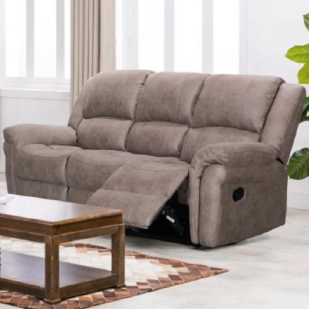 Girona Fabric Recliner 3 Seater Sofa In Taupe
