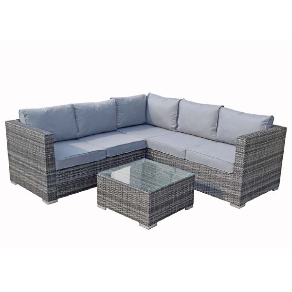 Gitel Rattan Garden Corner Sofa Set With Coffee Table In Grey | Bed Sava