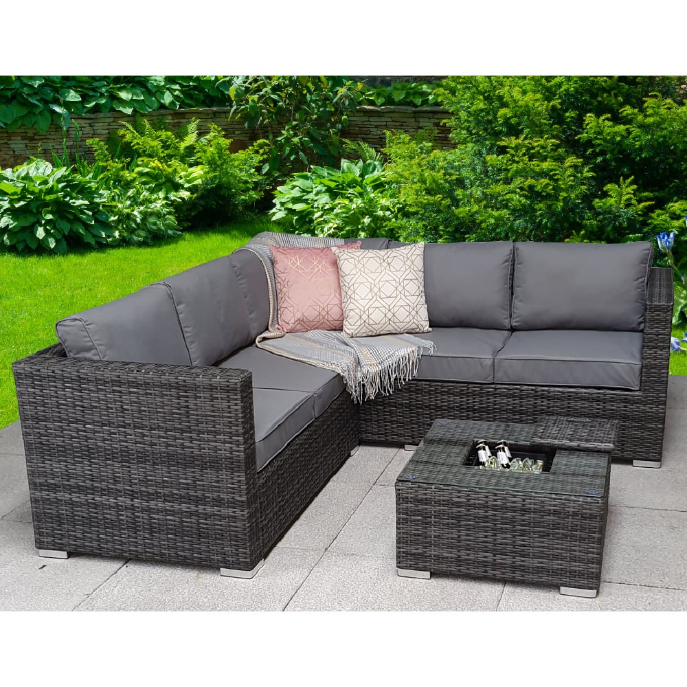 Gitel Rattan Garden Corner Sofa Set With Ice Bucket In Grey