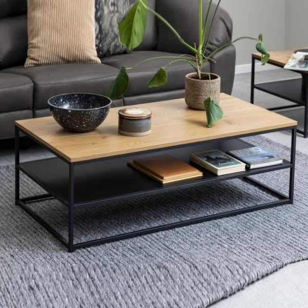 Giza Wooden Rectangular Coffee Table With Undershelf In Wild Oak | Bed Sava